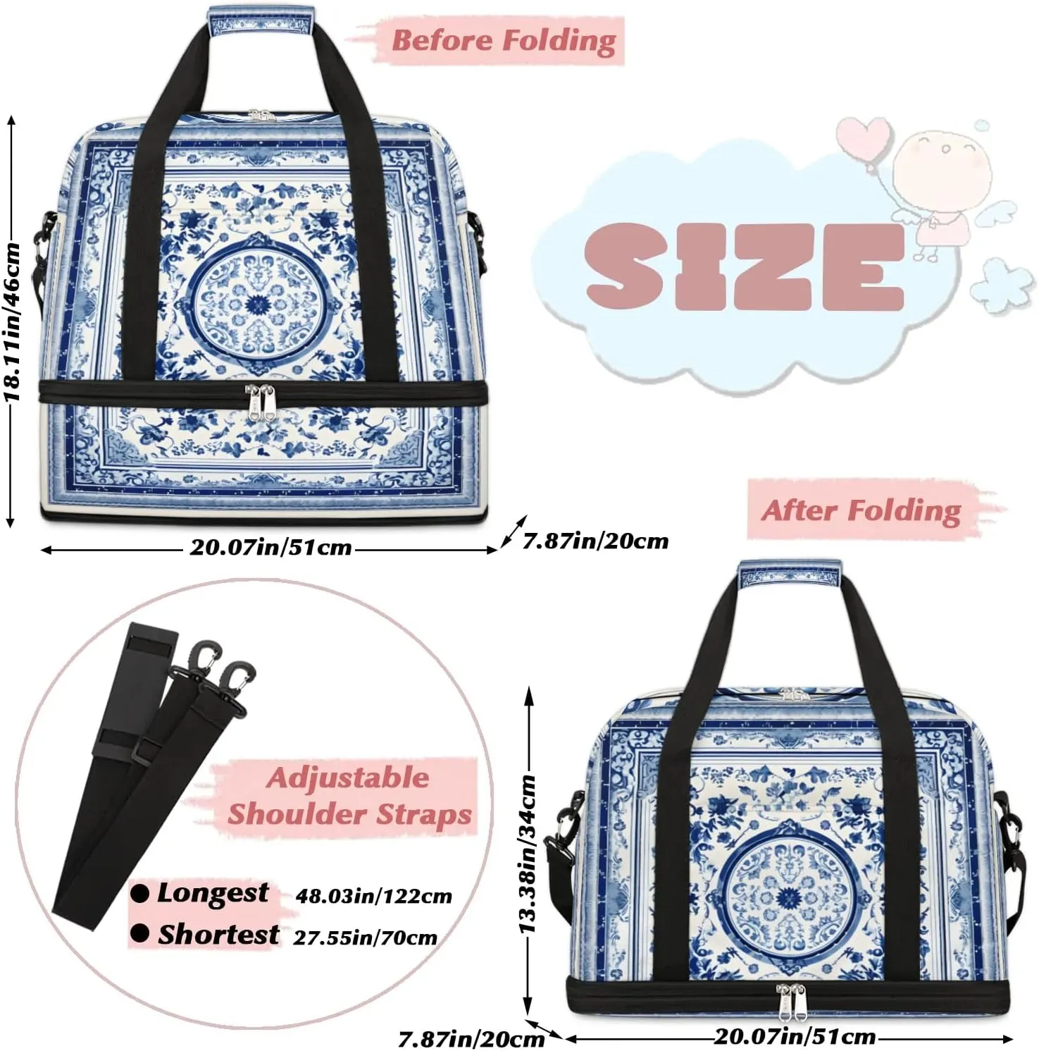 Flora Pattern Boho Printings Travel Duffle Bag, Collapsible Travel Bag Sports Gym Bag With Shoes Compartment Weekender Bag Overnight Bag For Women Men