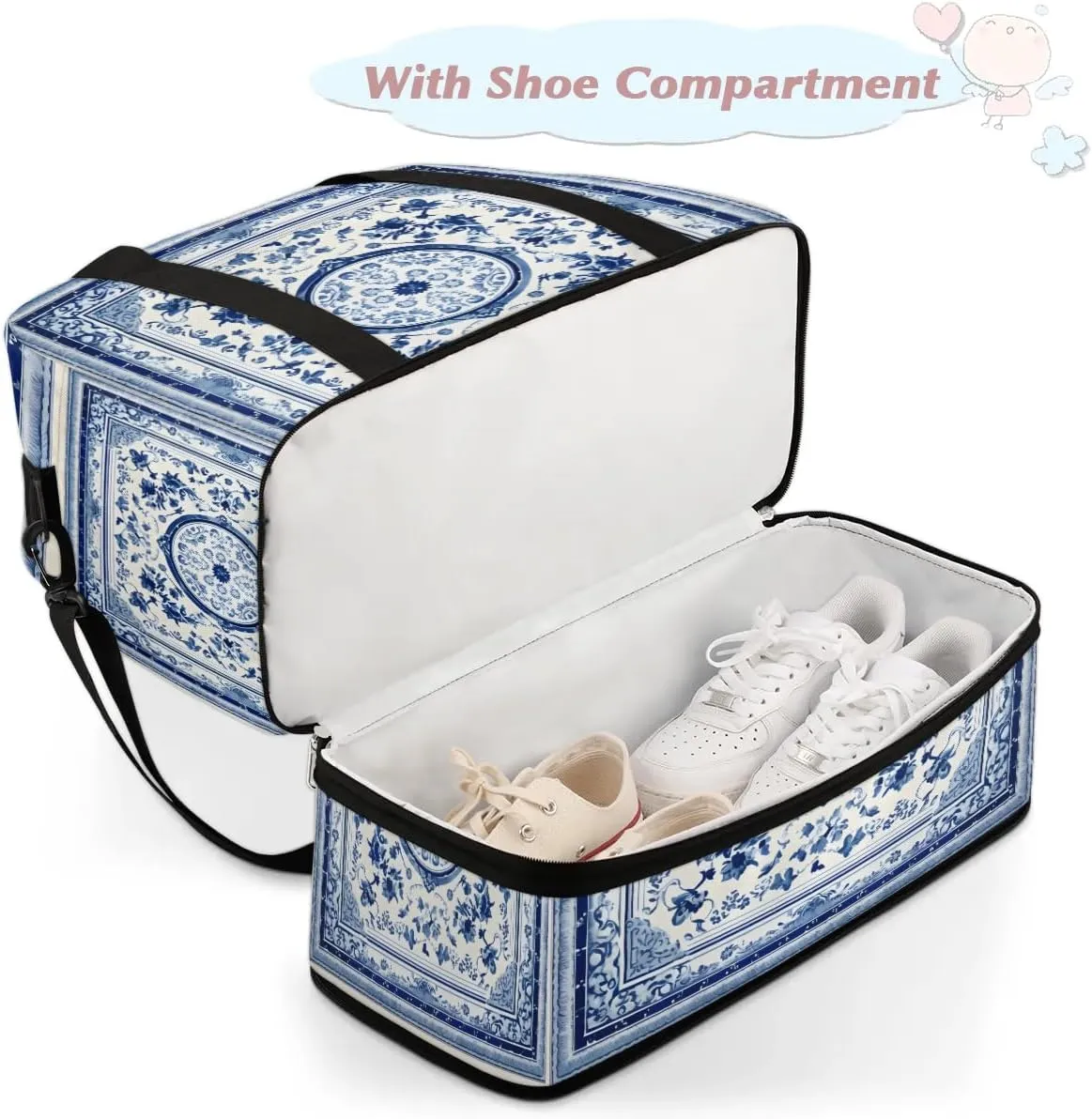 Flora Pattern Boho Printings Travel Duffle Bag, Collapsible Travel Bag Sports Gym Bag With Shoes Compartment Weekender Bag Overnight Bag For Women Men
