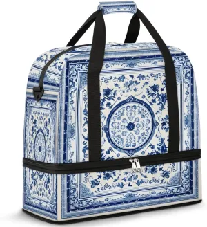 Flora Pattern Boho Printings Travel Duffle Bag, Collapsible Travel Bag Sports Gym Bag With Shoes Compartment Weekender Bag Overnight Bag For Women Men