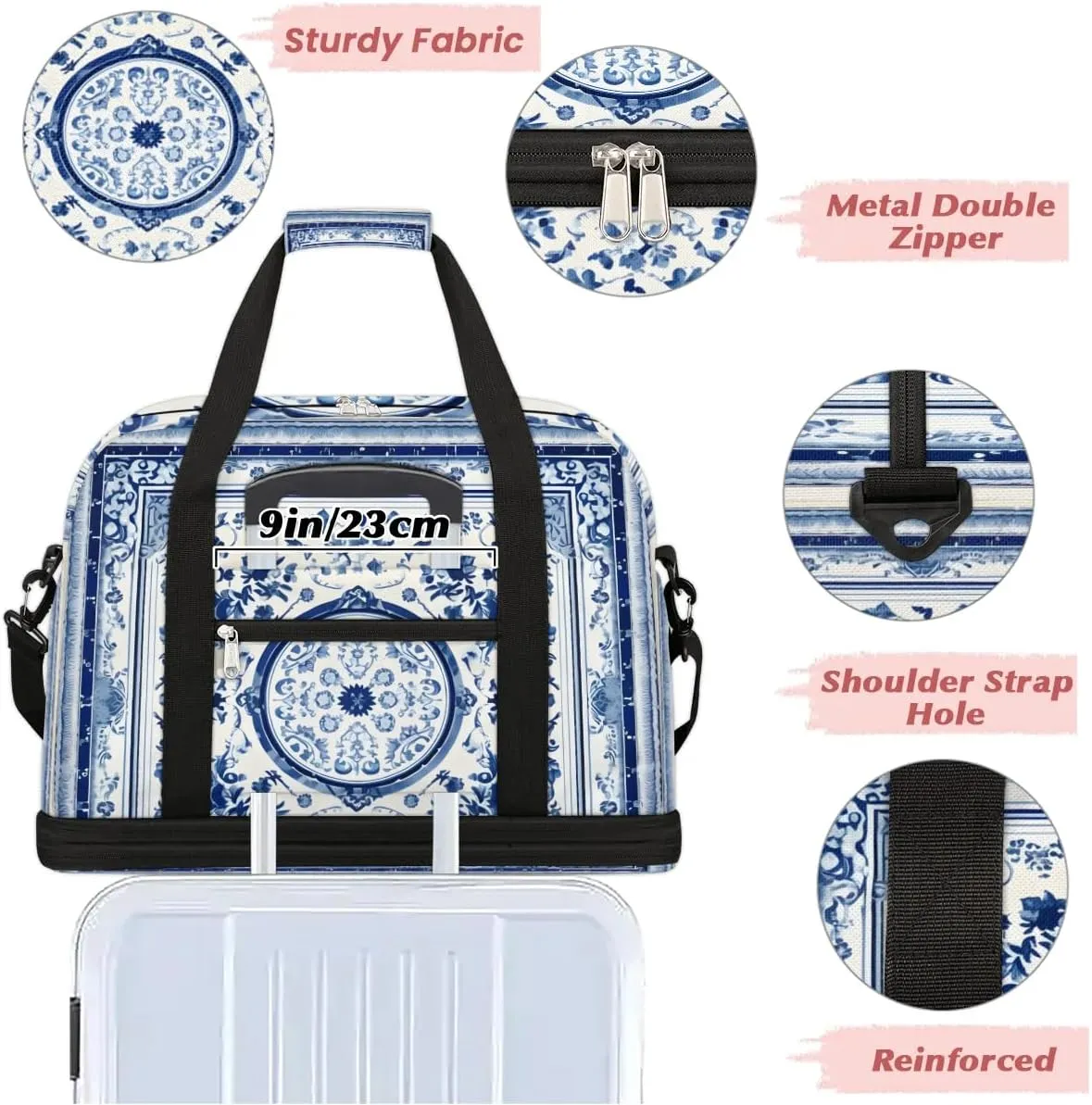 Flora Pattern Boho Printings Travel Duffle Bag, Collapsible Travel Bag Sports Gym Bag With Shoes Compartment Weekender Bag Overnight Bag For Women Men
