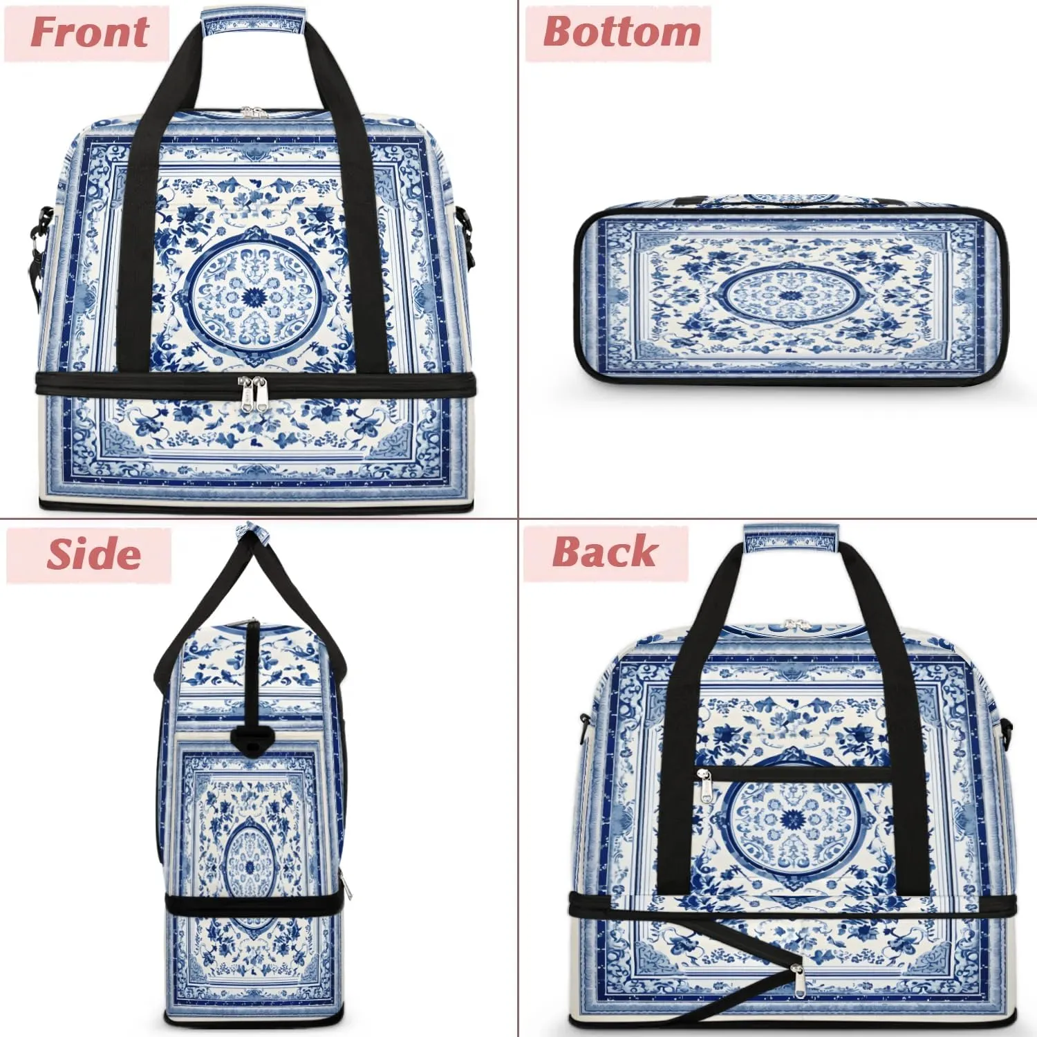 Flora Pattern Boho Printings Travel Duffle Bag, Collapsible Travel Bag Sports Gym Bag With Shoes Compartment Weekender Bag Overnight Bag For Women Men