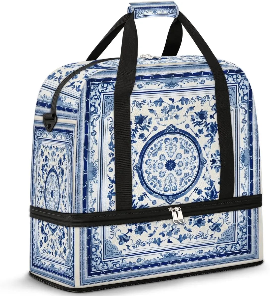 Flora Pattern Boho Printings Travel Duffle Bag, Collapsible Travel Bag Sports Gym Bag With Shoes Compartment Weekender Bag Overnight Bag For Women Men