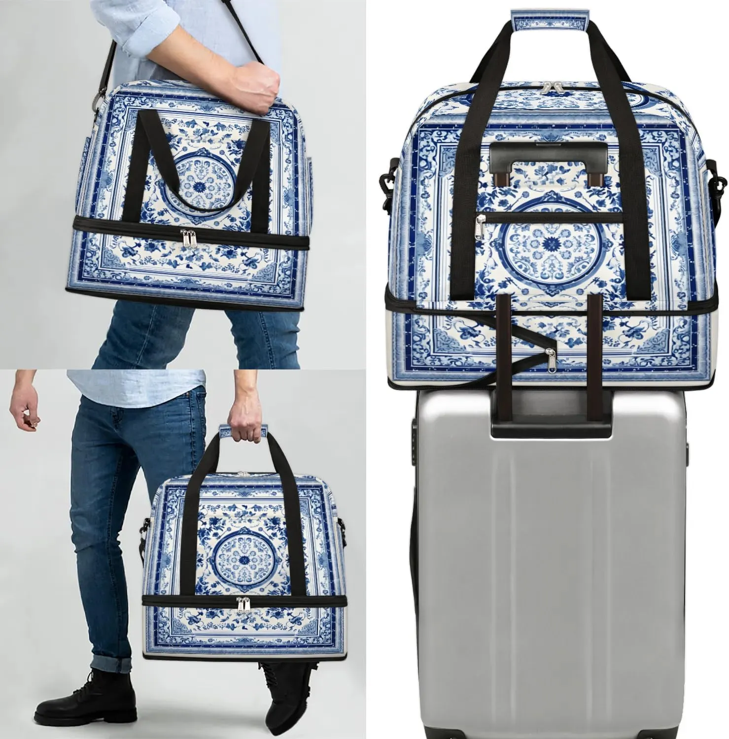 Flora Pattern Boho Printings Travel Duffle Bag, Collapsible Travel Bag Sports Gym Bag With Shoes Compartment Weekender Bag Overnight Bag For Women Men