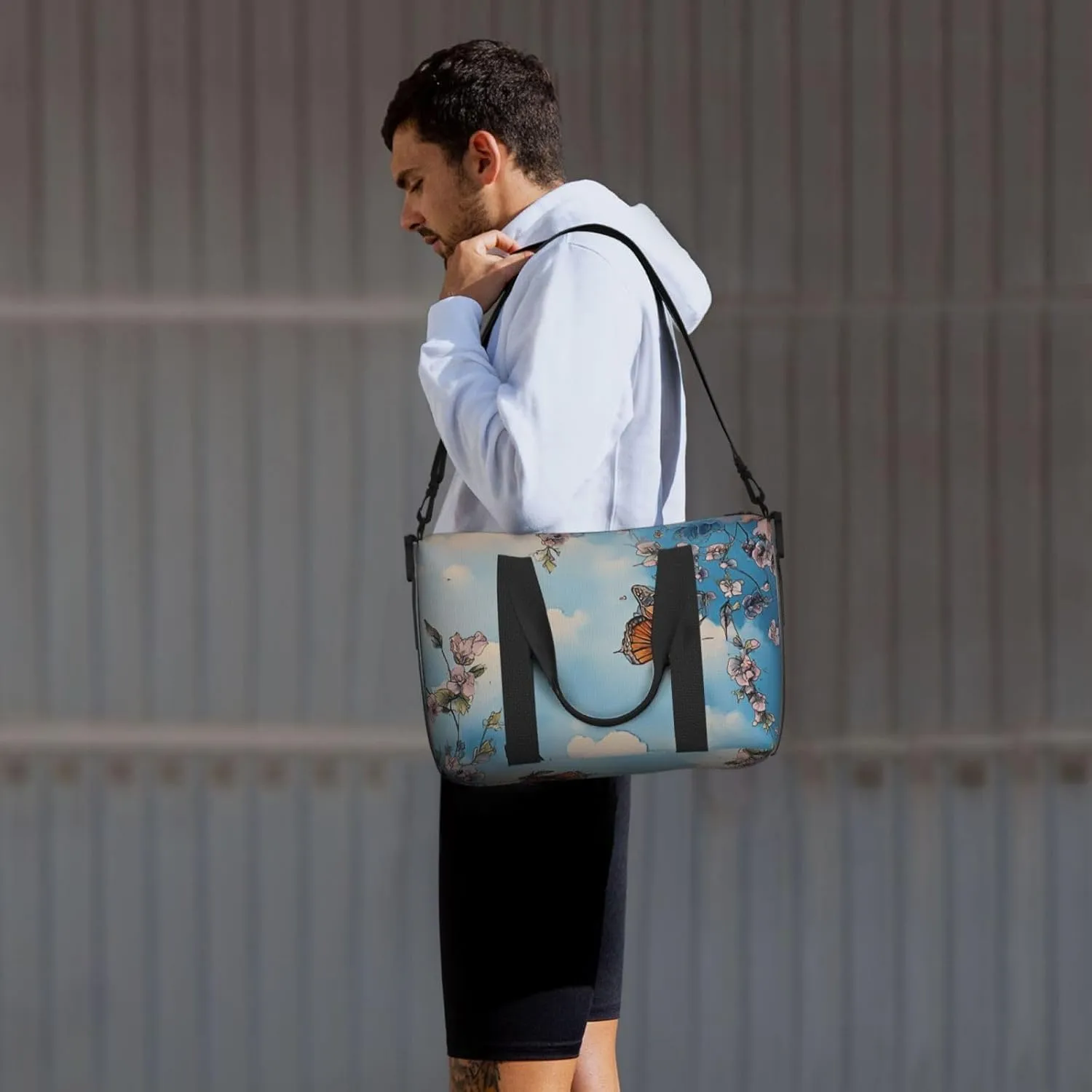 floral art print Travel Duffel Bag, Sports Tote Gym Bag, Swim Pool Bag Large Shoulder Tote Bag for Beach Weekender