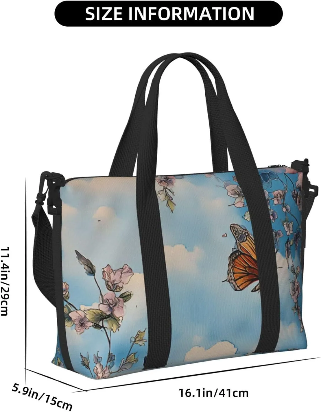 floral art print Travel Duffel Bag, Sports Tote Gym Bag, Swim Pool Bag Large Shoulder Tote Bag for Beach Weekender