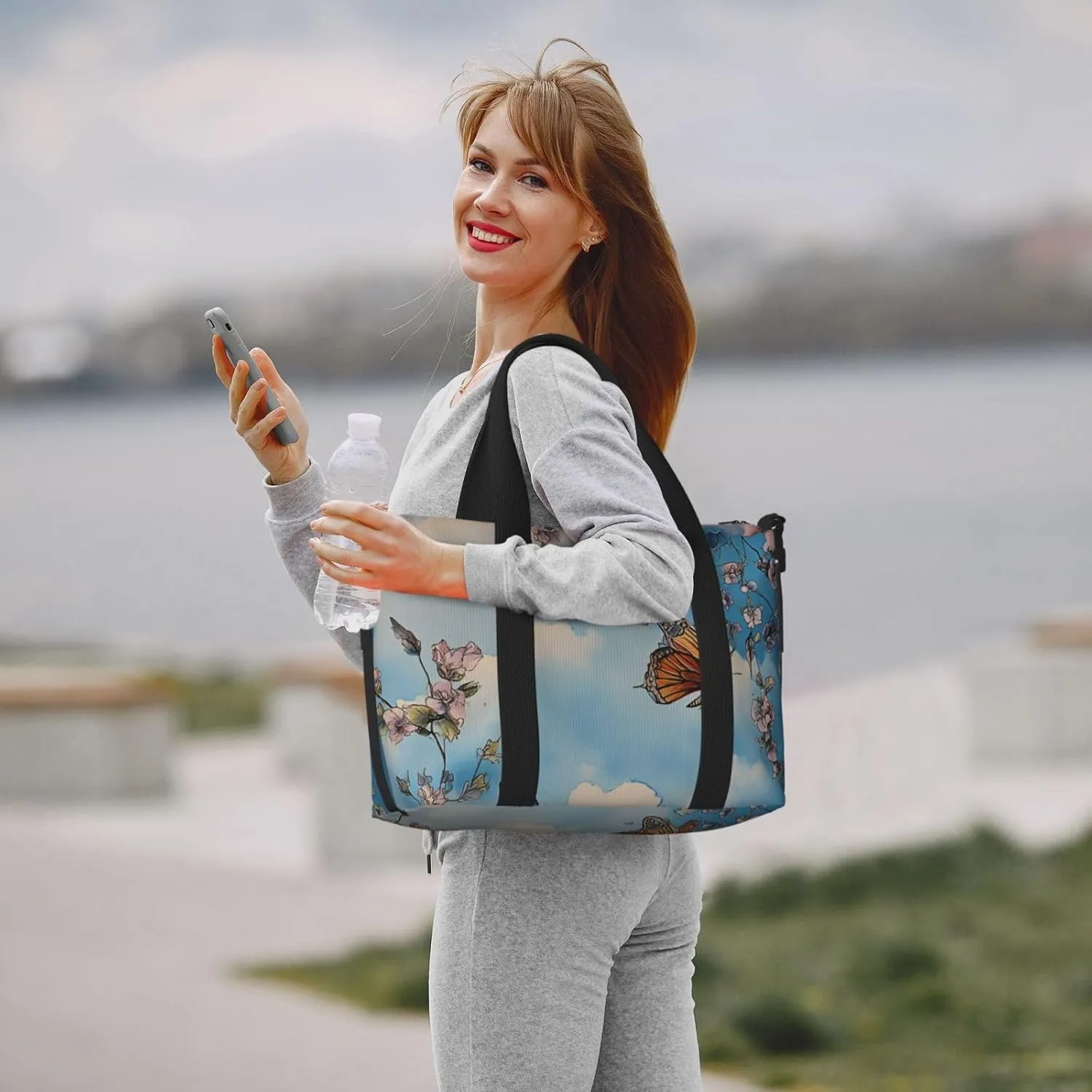 floral art print Travel Duffel Bag, Sports Tote Gym Bag, Swim Pool Bag Large Shoulder Tote Bag for Beach Weekender