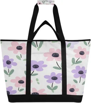 Floral Pattern Reusable Insulated Lunchbox Cooler Bag, Leakproof Kitchen Grocery Bag Collapsible Portable Cooler Tote Bag for Picnic, Camping, Office, Travel