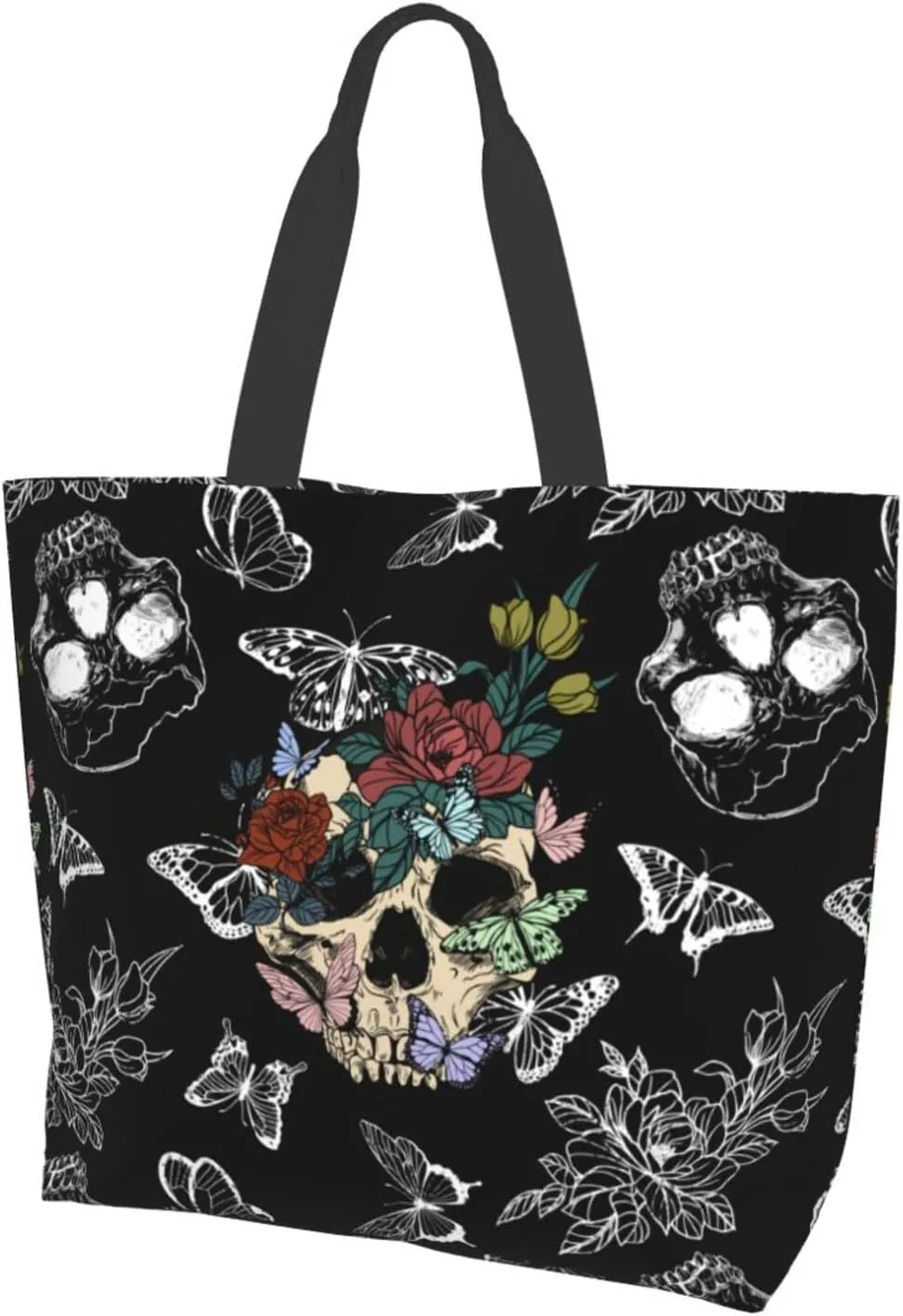 Flower Sugar Skull Tote Bags Reusable Women Shoulder Travel Beach Bag Shopping Work Daily