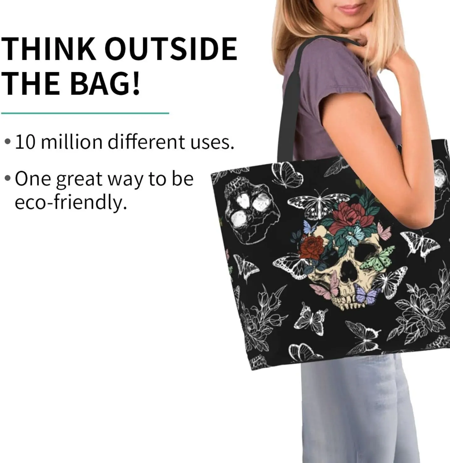 Flower Sugar Skull Tote Bags Reusable Women Shoulder Travel Beach Bag Shopping Work Daily