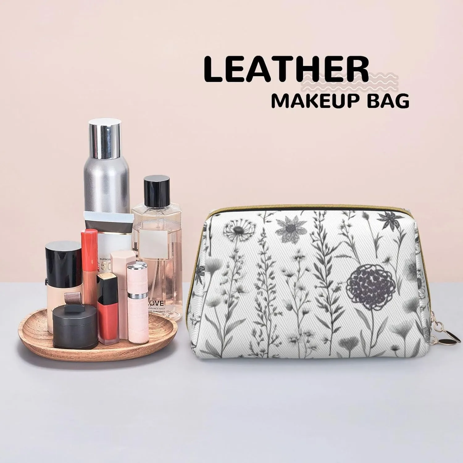 Flowering Herbs & Herbaceou Toiletry Pouch, Travel-Friendly Makeup Organizer For Makeup Brushes, Lipsticks