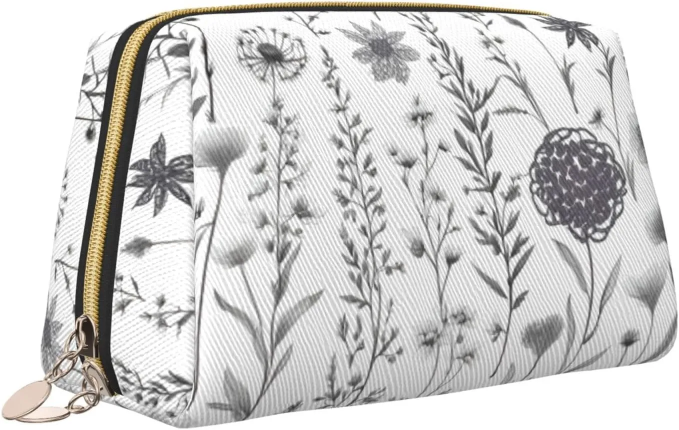 Flowering Herbs & Herbaceou Toiletry Pouch, Travel-Friendly Makeup Organizer For Makeup Brushes, Lipsticks
