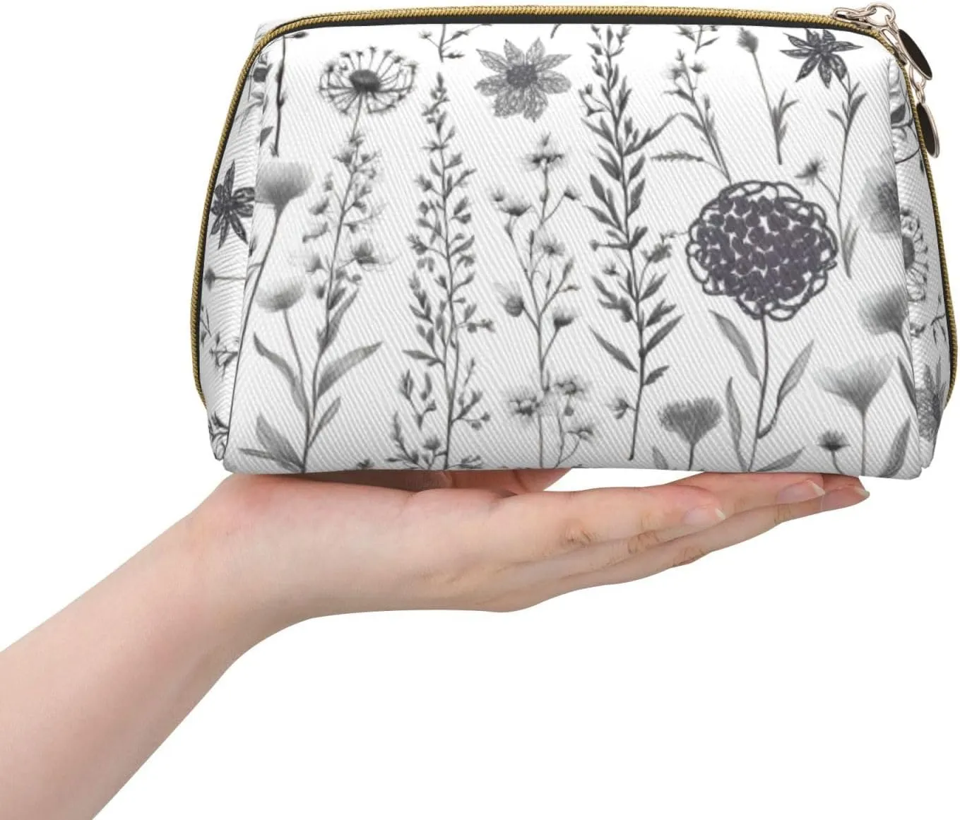 Flowering Herbs & Herbaceou Toiletry Pouch, Travel-Friendly Makeup Organizer For Makeup Brushes, Lipsticks