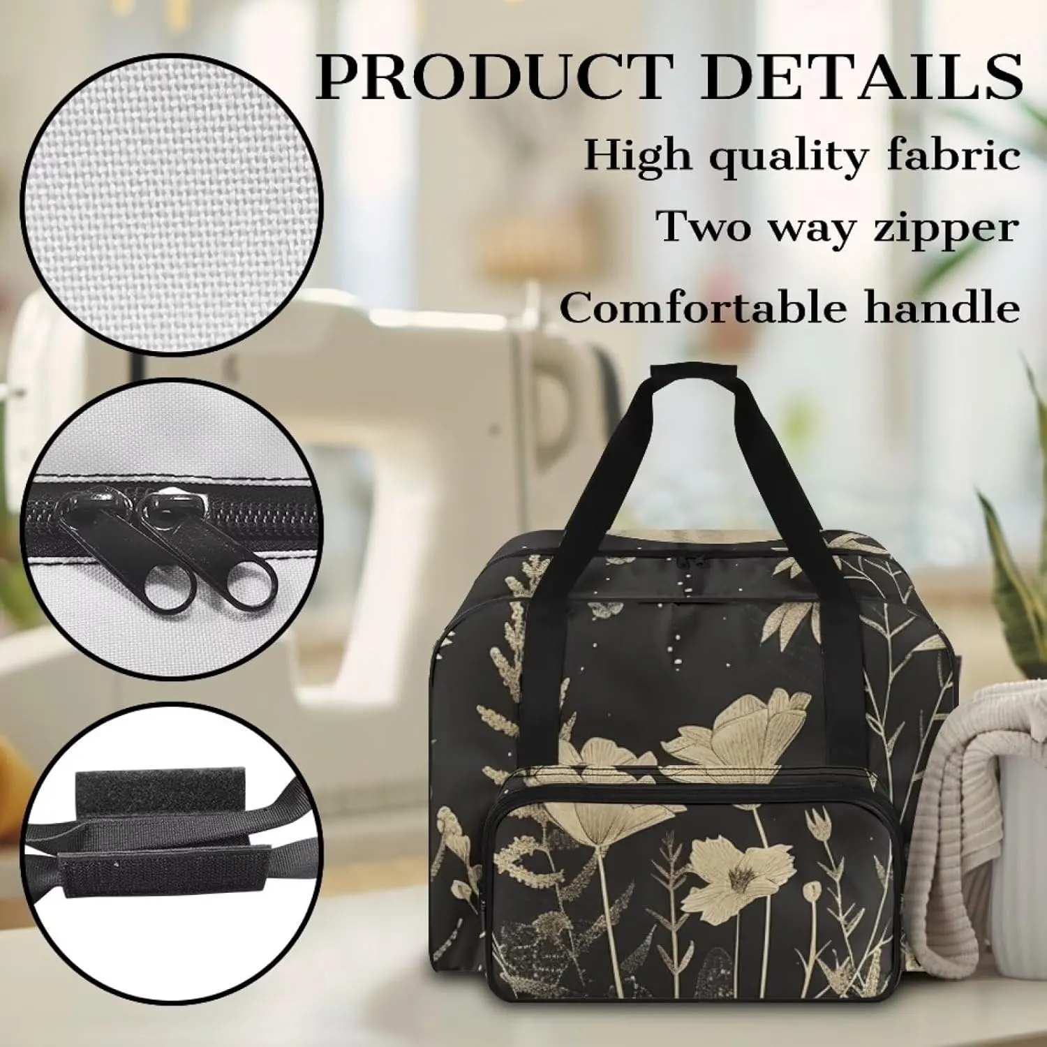 Flowers Art Sewing Machine Cover with Pockets Sewing Machine Covers Portable Sewing Machine Handbag Sewing Machine Cover Dust Cover Large with Convenient Pockets House