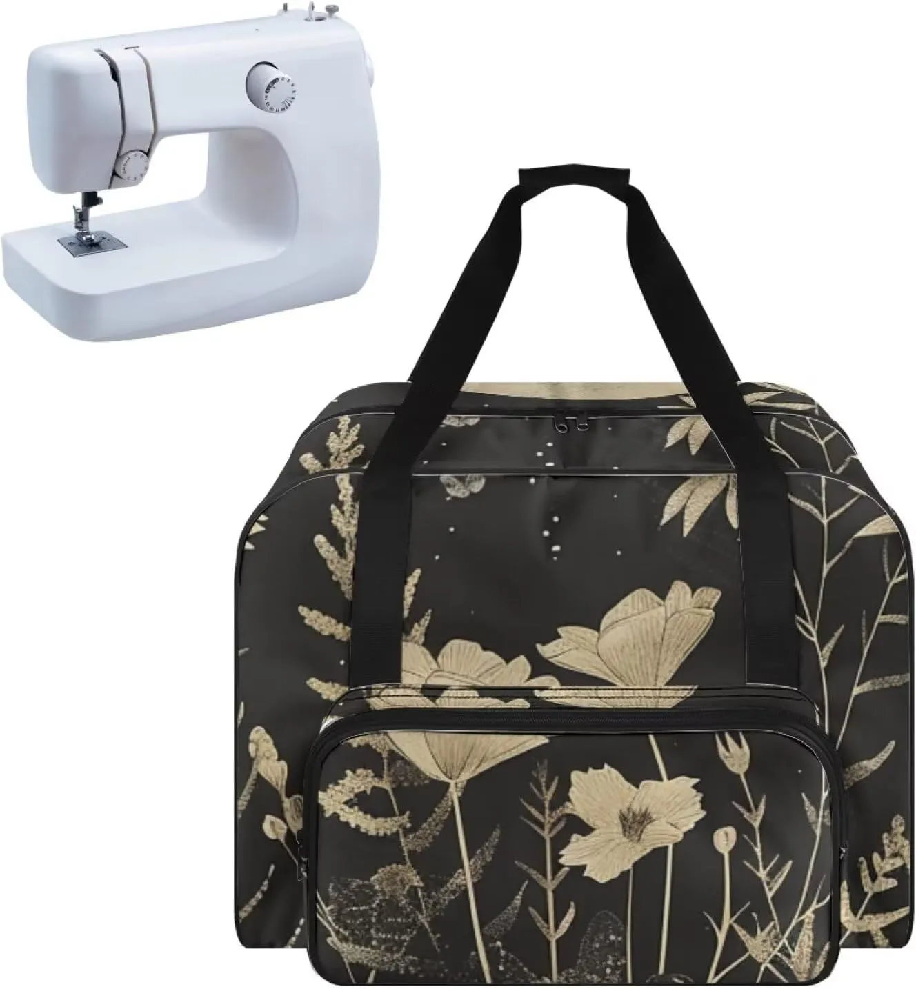 Flowers Art Sewing Machine Cover with Pockets Sewing Machine Covers Portable Sewing Machine Handbag Sewing Machine Cover Dust Cover Large with Convenient Pockets House