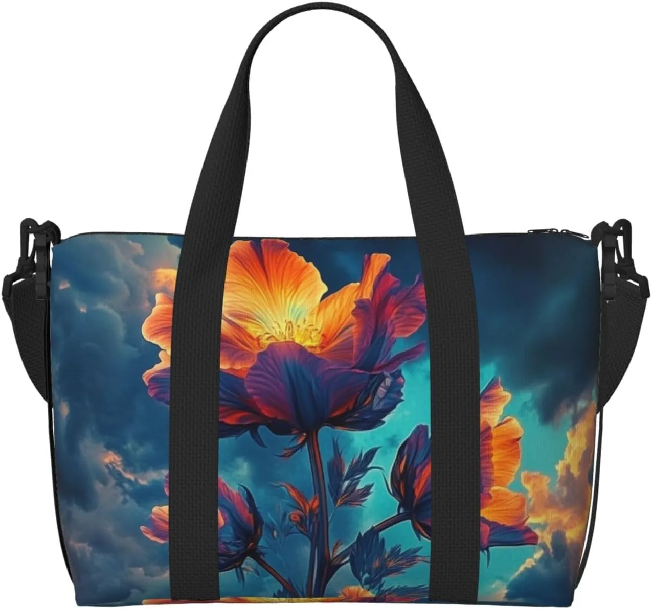 flowers print Travel Duffel Bag, Sports Tote Gym Bag, Swim Pool Bag Large Shoulder Tote Bag for Beach Weekender