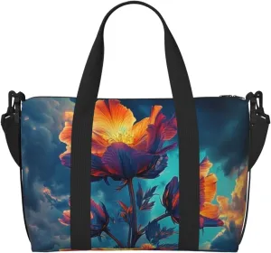 flowers print Travel Duffel Bag, Sports Tote Gym Bag, Swim Pool Bag Large Shoulder Tote Bag for Beach Weekender