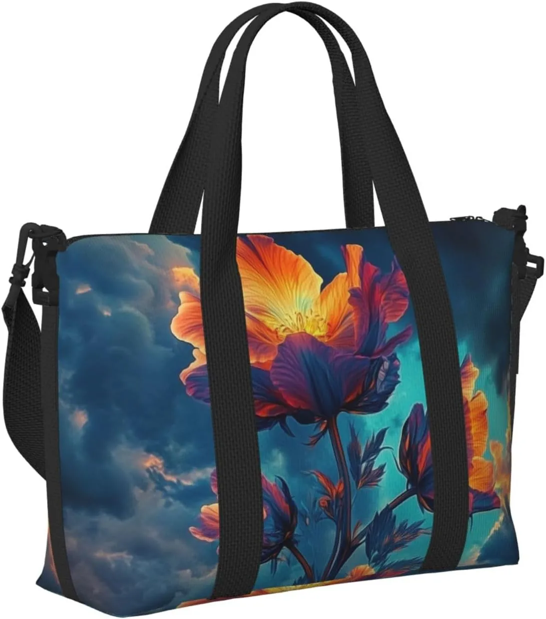 flowers print Travel Duffel Bag, Sports Tote Gym Bag, Swim Pool Bag Large Shoulder Tote Bag for Beach Weekender