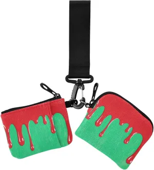 Flowing Pigment Red Green Women's Wallets Card Cases Small Portable Business Card Case Money Organizer with Wristlet Strap for Work Travel 2 Packs