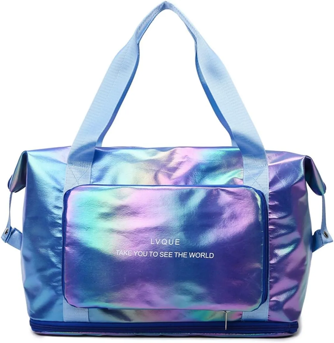 Foldable Laser Sports Duffel Bag for Women - Travel, Gym & Yoga Weekender Bag with Wet Pocket & Shoe Compartment (Yellow)(Dazzling Purple)