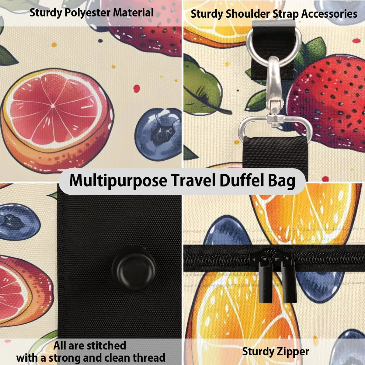 Foldable Travel Bag Fruit Strawberry Orange Lightweight Carry On Bags for Airplanes Waterproof Travel Duffle Bag For Gym Weekend Overnight