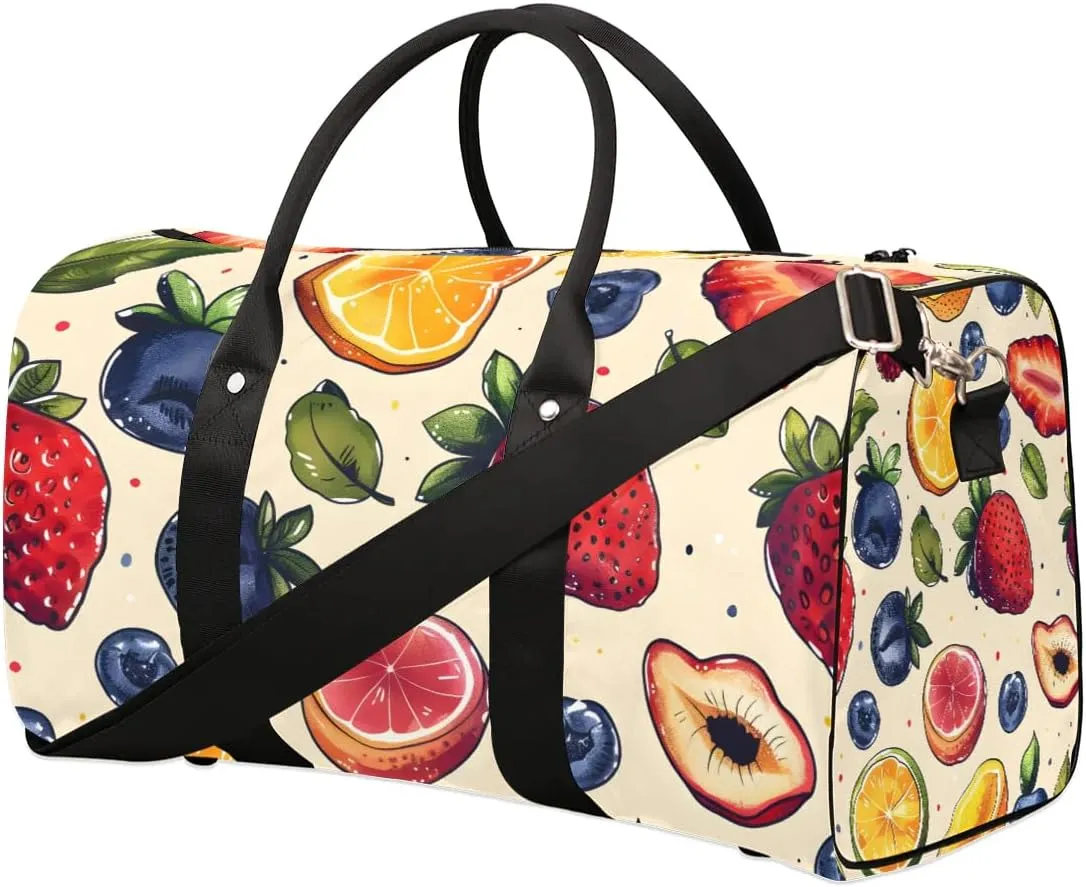 Foldable Travel Bag Fruit Strawberry Orange Lightweight Carry On Bags for Airplanes Waterproof Travel Duffle Bag For Gym Weekend Overnight
