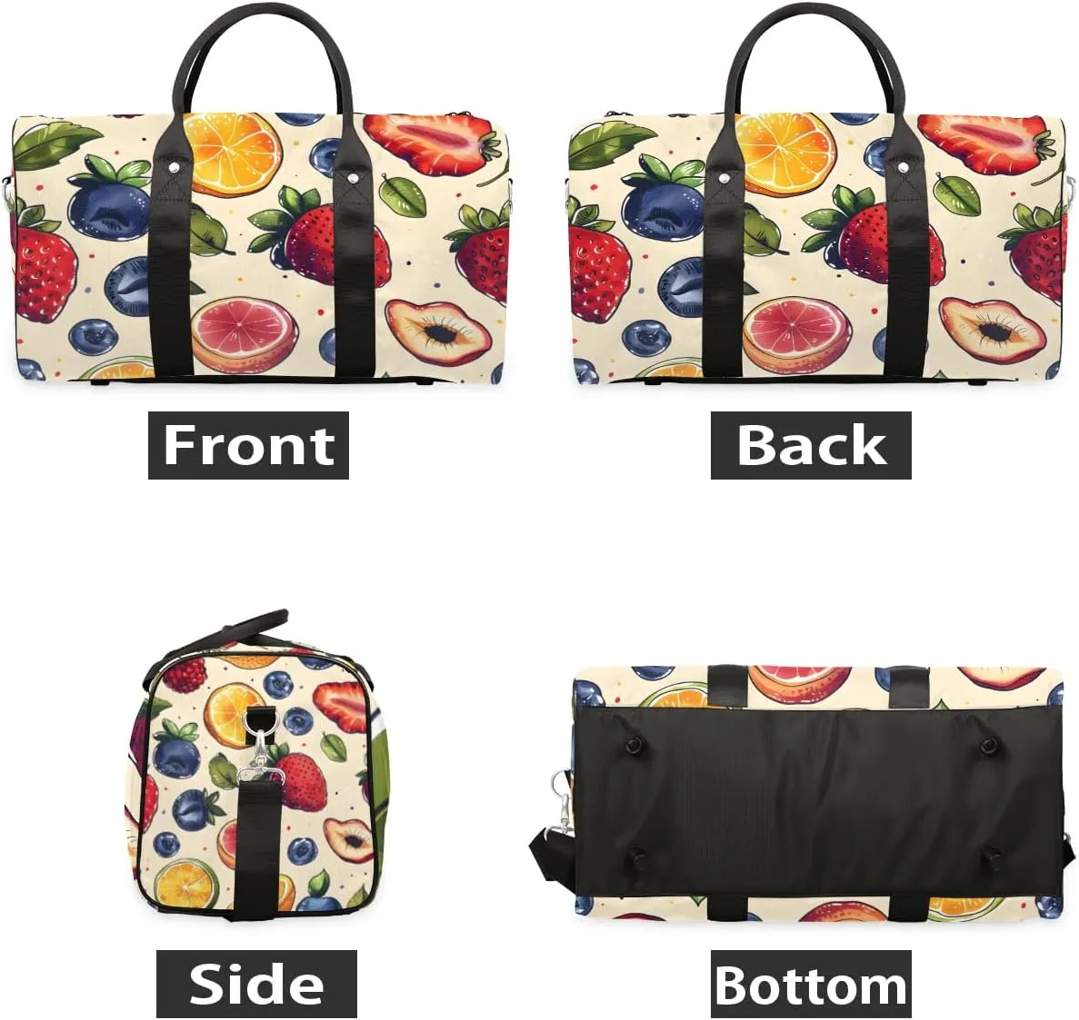 Foldable Travel Bag Fruit Strawberry Orange Lightweight Carry On Bags for Airplanes Waterproof Travel Duffle Bag For Gym Weekend Overnight