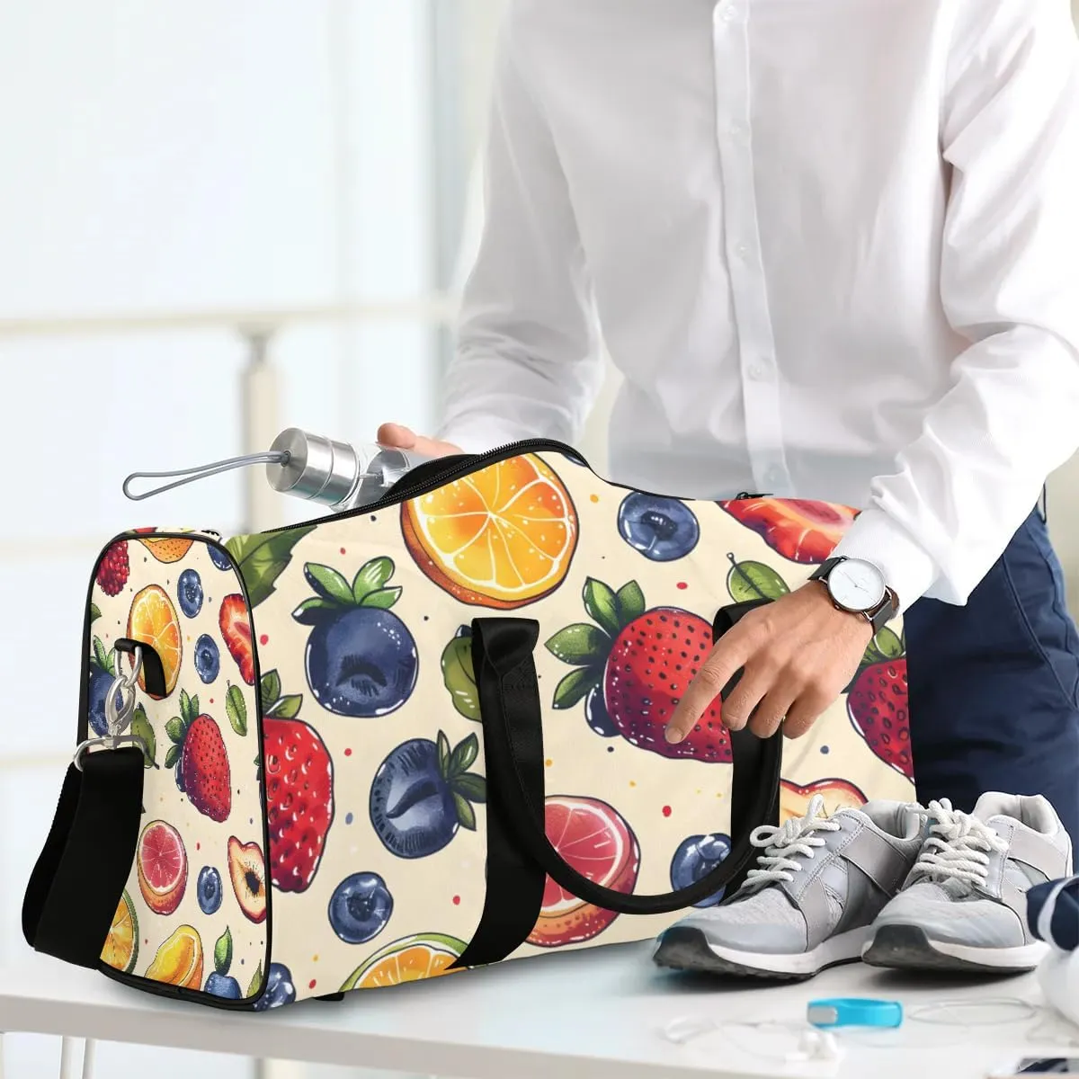 Foldable Travel Bag Fruit Strawberry Orange Lightweight Carry On Bags for Airplanes Waterproof Travel Duffle Bag For Gym Weekend Overnight