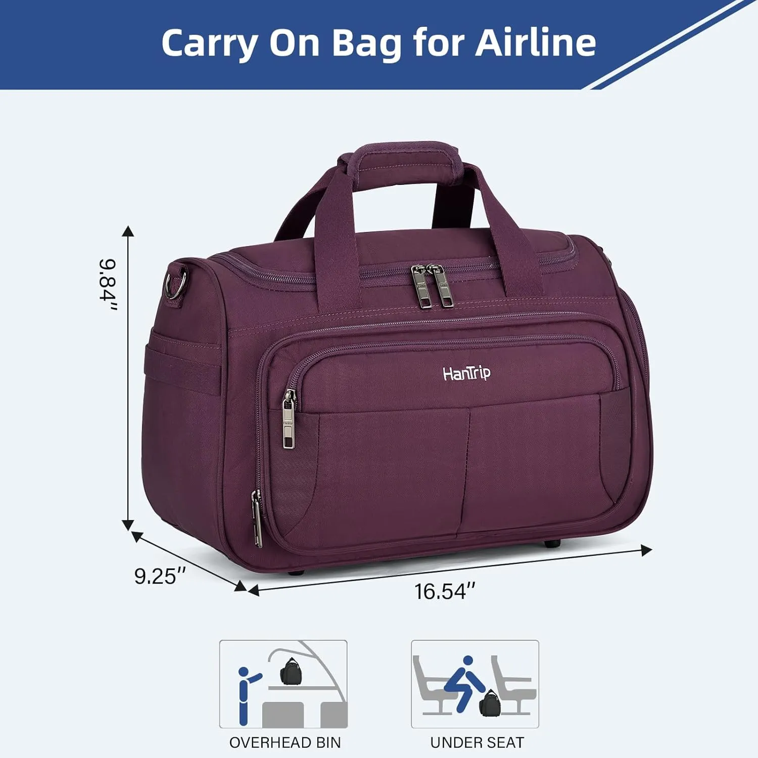 Foldable Underseat Carry On Luggage Bags for Travel Lightweight Overnight Weekender Bag for Women Men Travel Tote Bag (Purple)