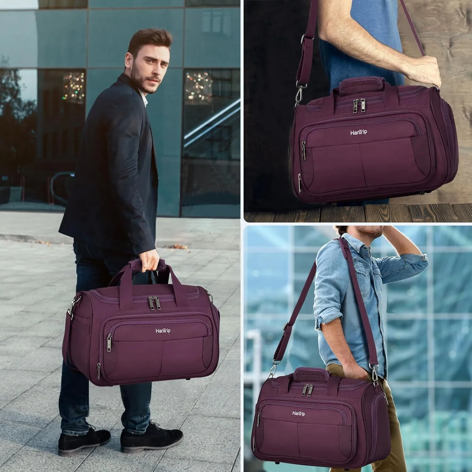 Foldable Underseat Carry On Luggage Bags for Travel Lightweight Overnight Weekender Bag for Women Men Travel Tote Bag (Purple)