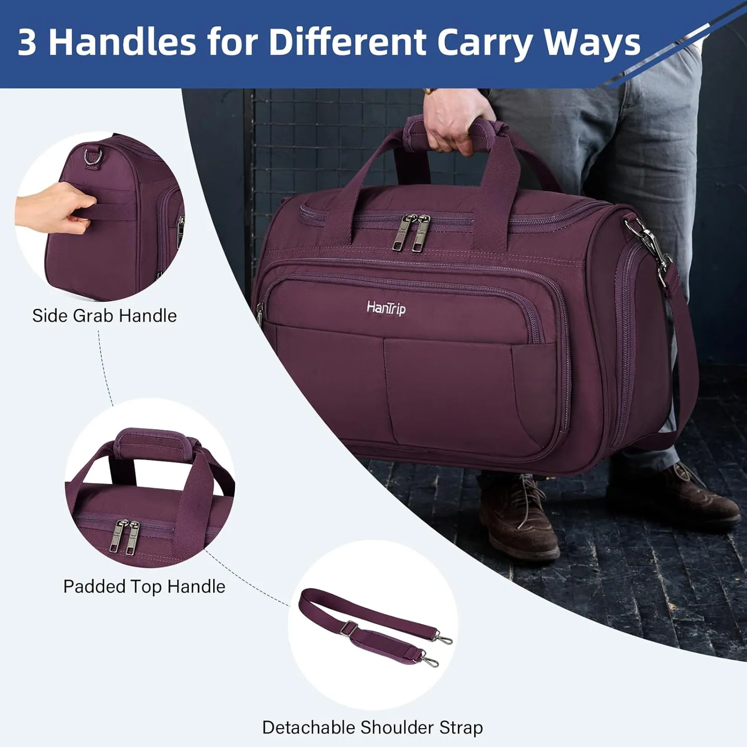 Foldable Underseat Carry On Luggage Bags for Travel Lightweight Overnight Weekender Bag for Women Men Travel Tote Bag (Purple)