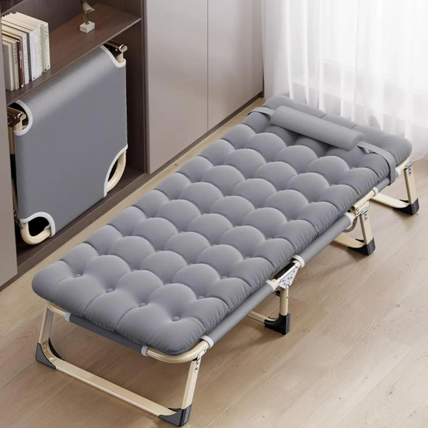 Folding Camping Cot for Adults, Folding Bed Folding Chaise Outdoor, Adjustable Outdoor Bed, for Outside, Poolside, Beach(Large)
