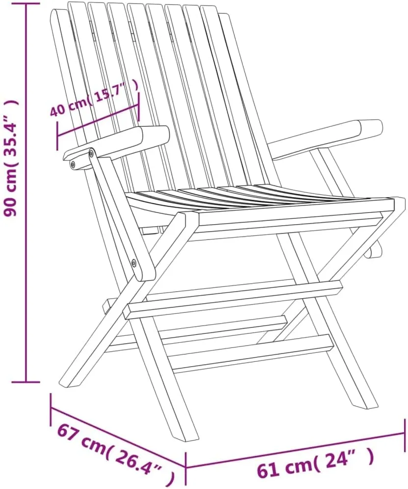 Folding Patio Chairs Set of 4 Solid Teak Wood Outdoor Lounge 24"x26.4"x35.4" Foldable Garden Chairs for Pool Beach Camping Backyard