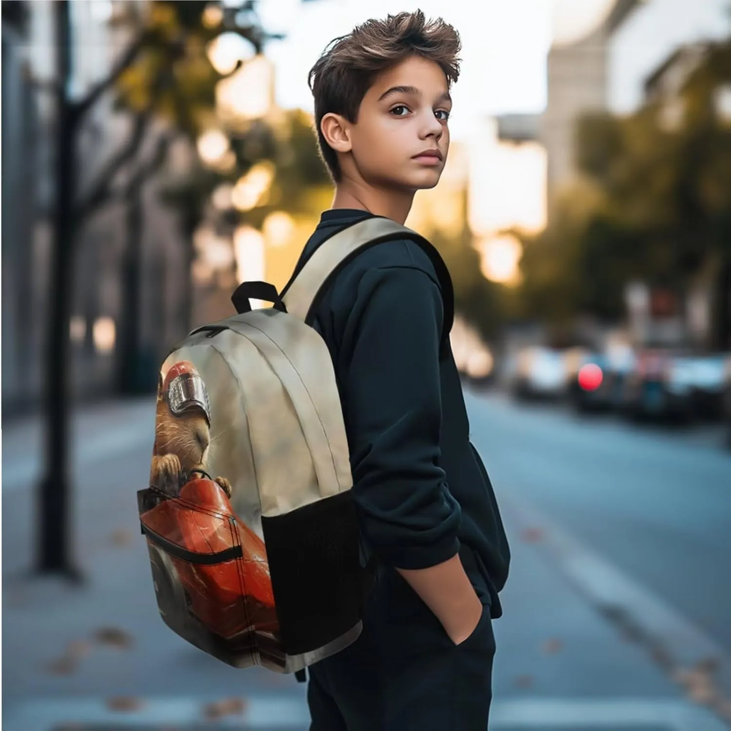 FOR U DESIGNS 5th Grade Capybara Backpack for Kids 10-12 Years 17 Inch Big School Bag with Lunch Box Ergonomic Travel Backpack Girls Girls 4 Piece Bookbag Set