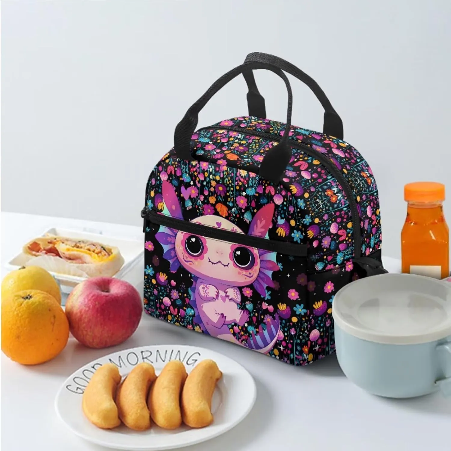 FOR U DESIGNS Axolotl Backpacks for Girls Spacious Bookbag Set Ages 6-8 Kawaii First Grade School Bag Ergonomic Adjustable Straps 3 Piece Travel Backpacks