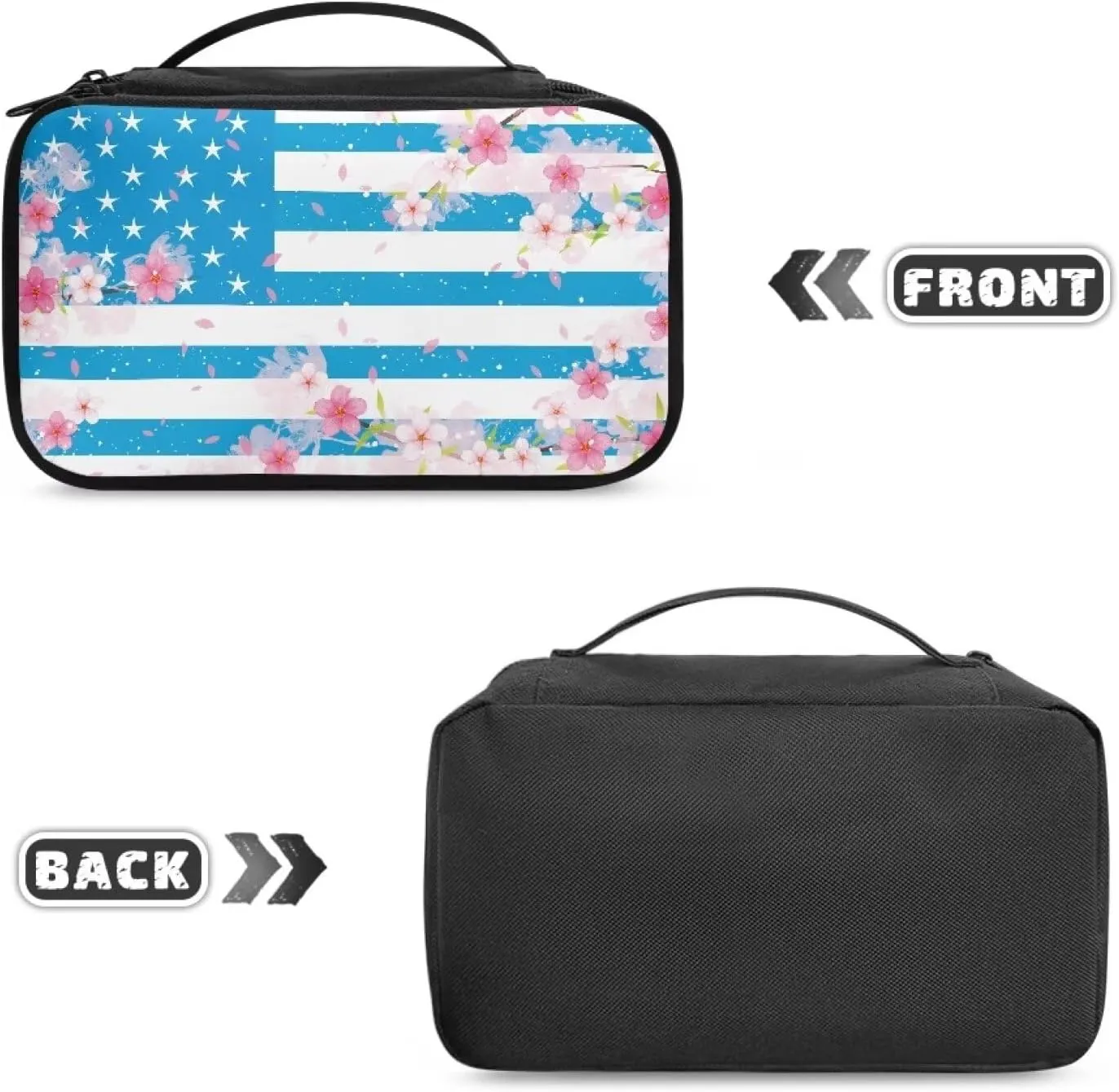 FOR U DESIGNS Cute Cosmetic Bag for Women Makeup Bag with Compartments American Flag & Floral Print Toiletry Bag Large Capacity