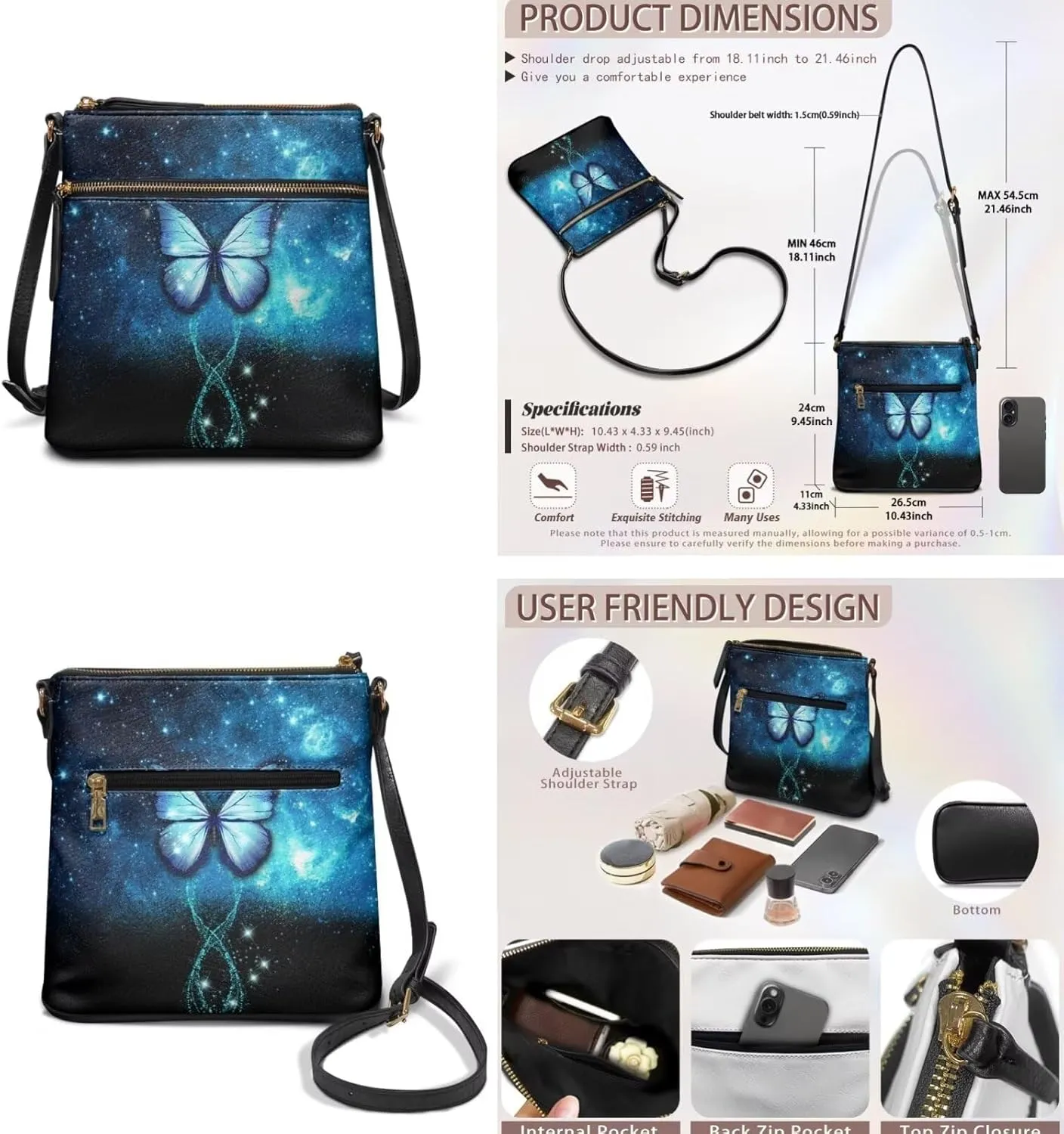 FOR U DESIGNS Leather Crossbody Bags for Women Trendy Travel Shoulder Satchel Handbags Zipper Closure Purse and Wallet Set