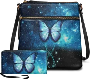 FOR U DESIGNS Leather Crossbody Bags for Women Trendy Travel Shoulder Satchel Handbags Zipper Closure Purse and Wallet Set