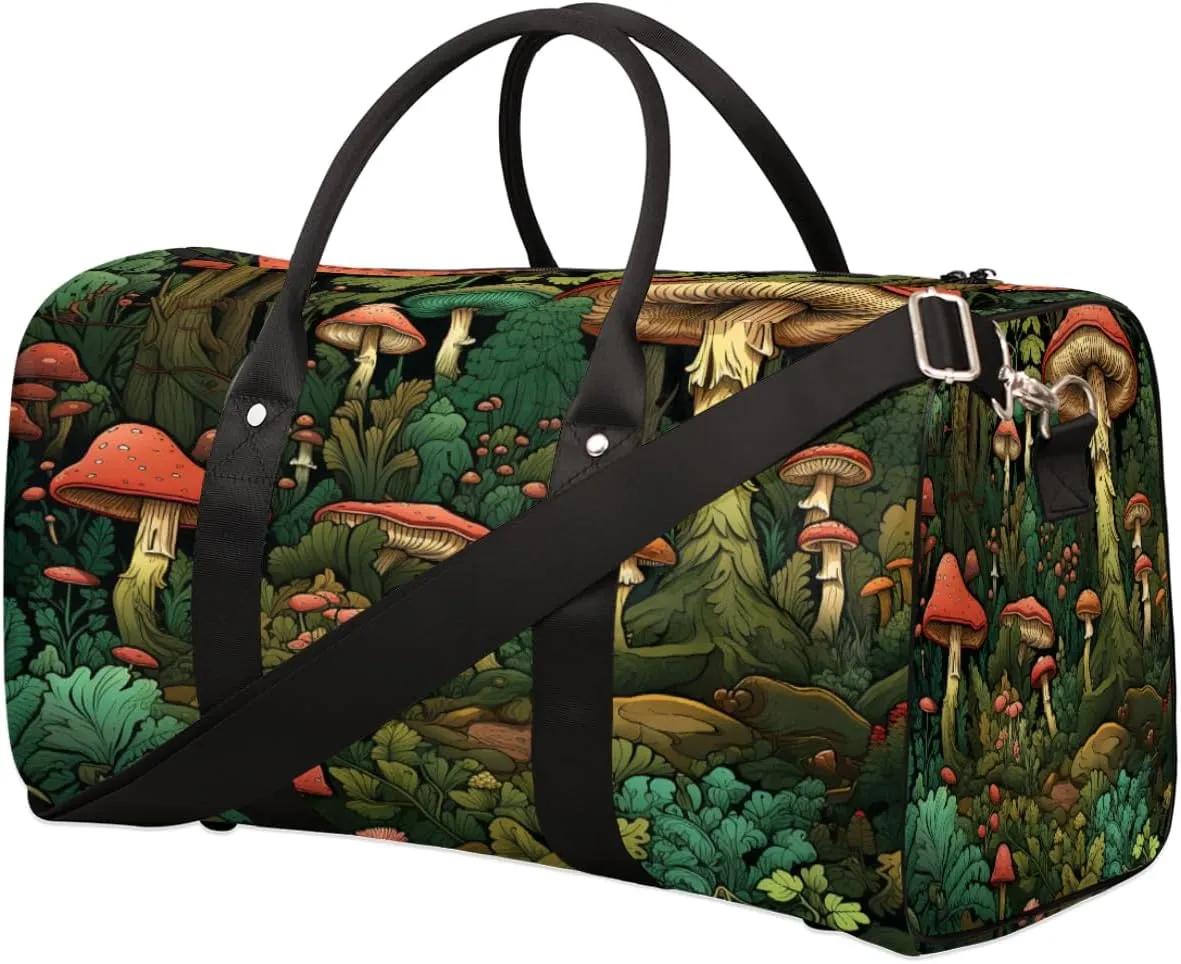 Forest Tree Travel Duffel Bag, Mushroom Sports Gym Bag, Foldable Weekender Overnight Tote Bag Carry on Luggage Handbag for Yoga Workout