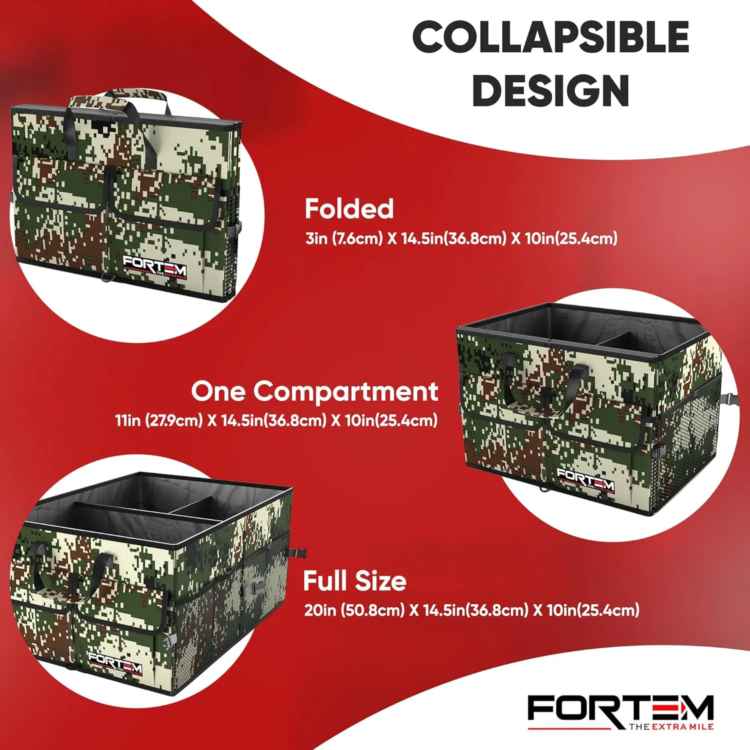 FORTEM Car Trunk Organizer, Collapsible Multi Compartment SUV Organizer, Foldable Storage for Car Accessories for Women Men, 600D Oxford, Non Slip Bottom, Securing Straps, Soft Cover (50L)