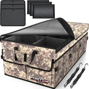 FORTEM Car Trunk Organizer, Collapsible Multi Compartment SUV Organizer, Foldable Storage for Car Accessories for Women Men, 600D Oxford, Non Slip Bottom, Securing Straps, Soft Cover (85L)