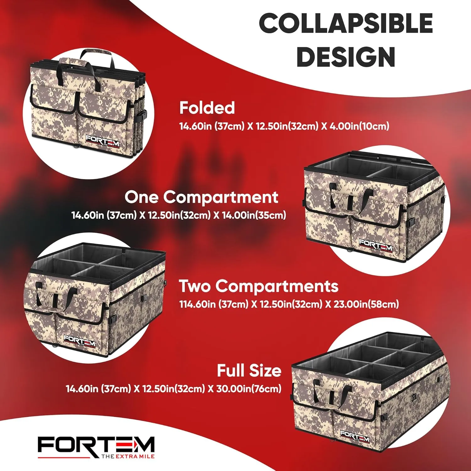 FORTEM Car Trunk Organizer, Collapsible Multi Compartment SUV Organizer, Foldable Storage for Car Accessories for Women Men, 600D Oxford, Non Slip Bottom, Securing Straps, Soft Cover (85L)