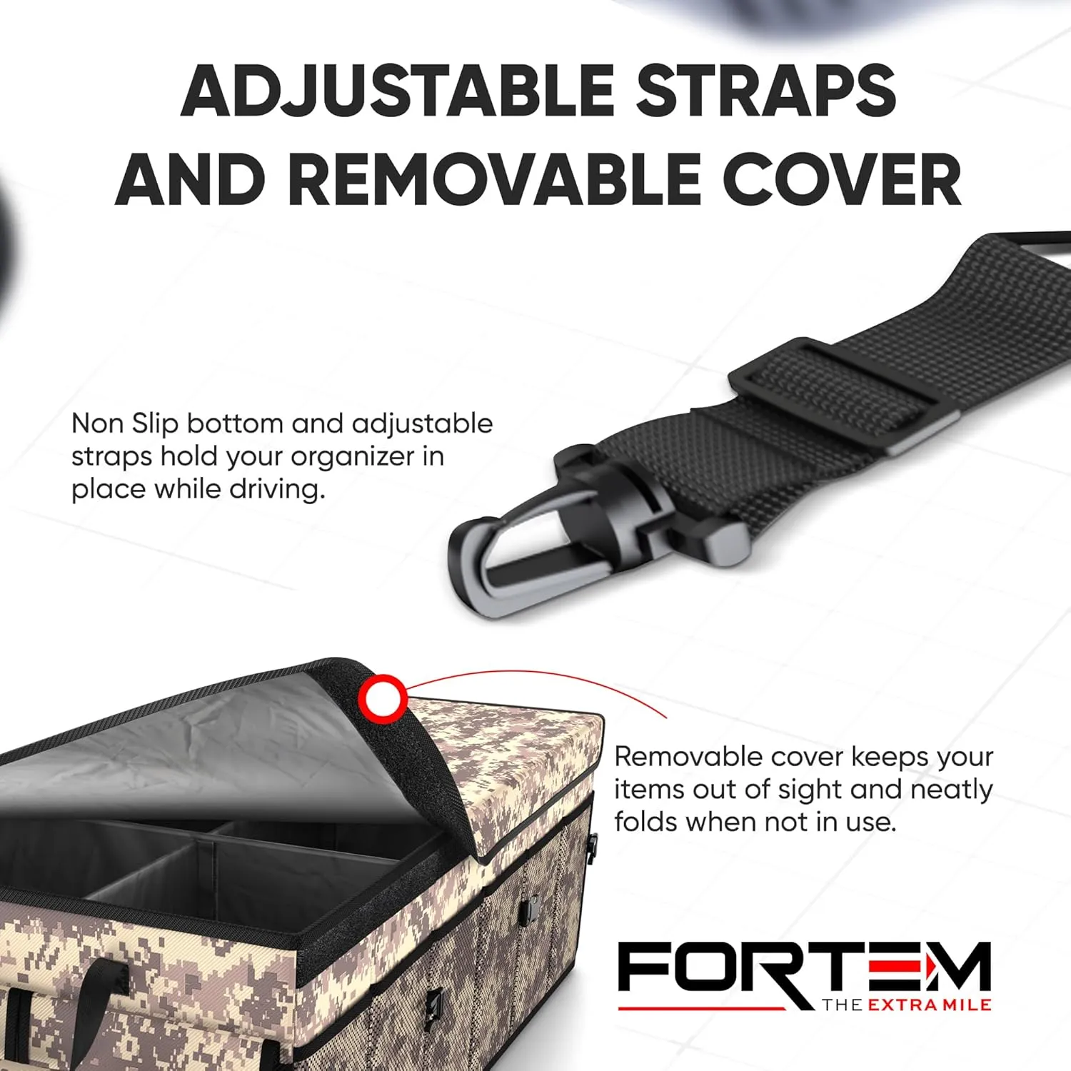 FORTEM Car Trunk Organizer, Collapsible Multi Compartment SUV Organizer, Foldable Storage for Car Accessories for Women Men, 600D Oxford, Non Slip Bottom, Securing Straps, Soft Cover (85L)
