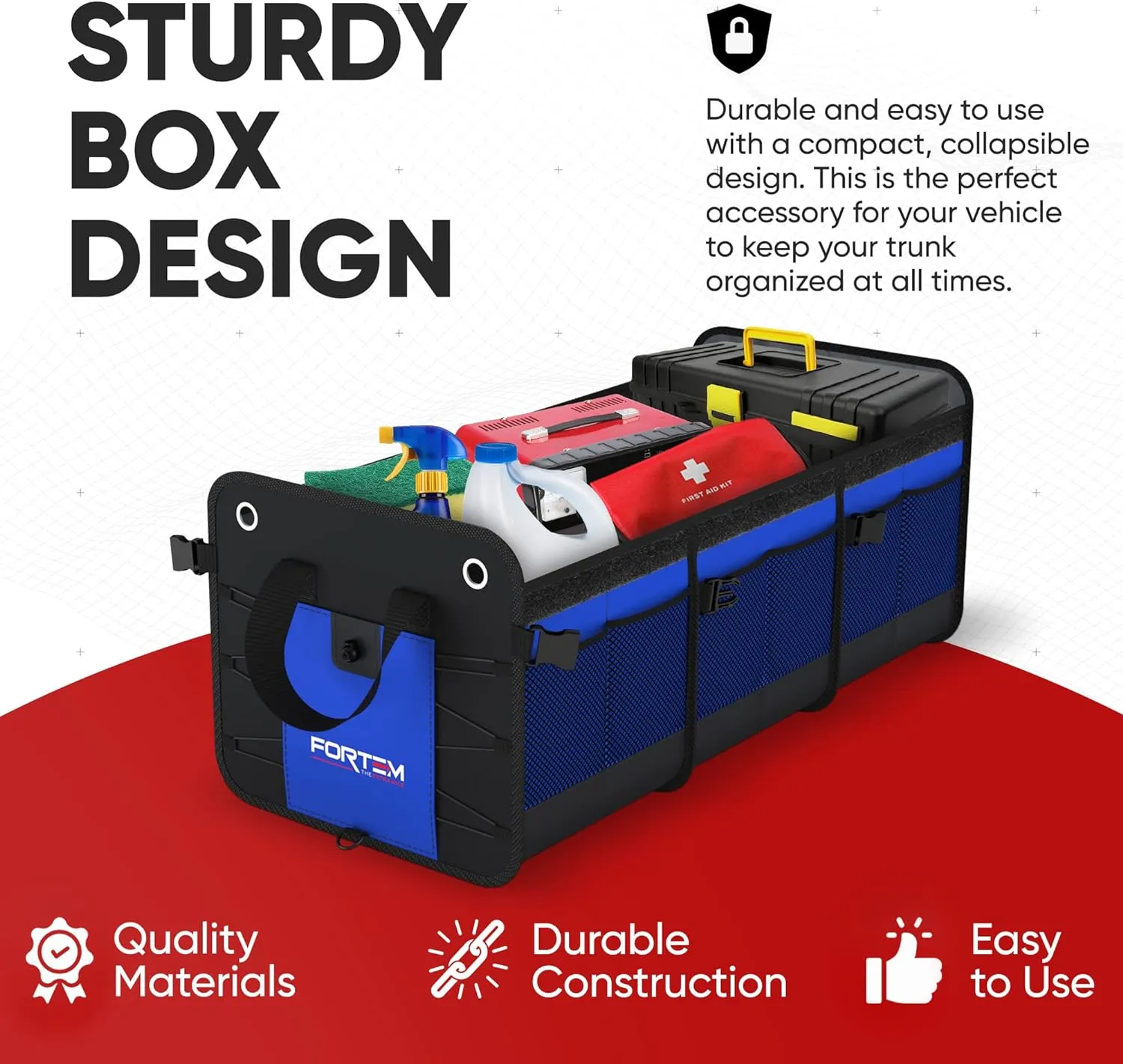 FORTEM SUV Trunk Organizer with Cooler, Car Organizer, Collapsible Multi-Compartment Storage Bag for Car Accessories for Women Men, 1680D Oxford, Non Slip Bottom, Adjustable Straps Soft Cover (110L)