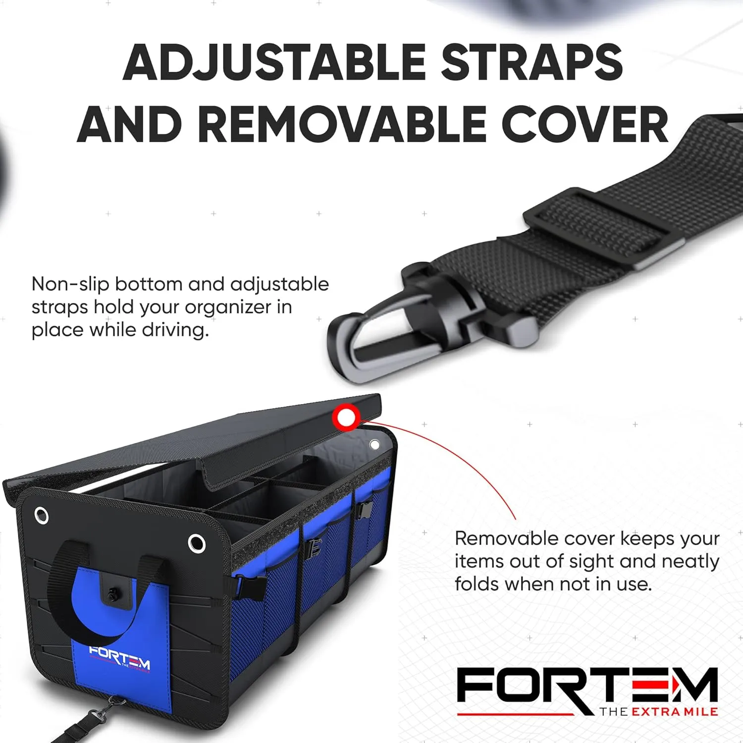FORTEM SUV Trunk Organizer with Cooler, Car Organizer, Collapsible Multi-Compartment Storage Bag for Car Accessories for Women Men, 1680D Oxford, Non Slip Bottom, Adjustable Straps Soft Cover (110L)