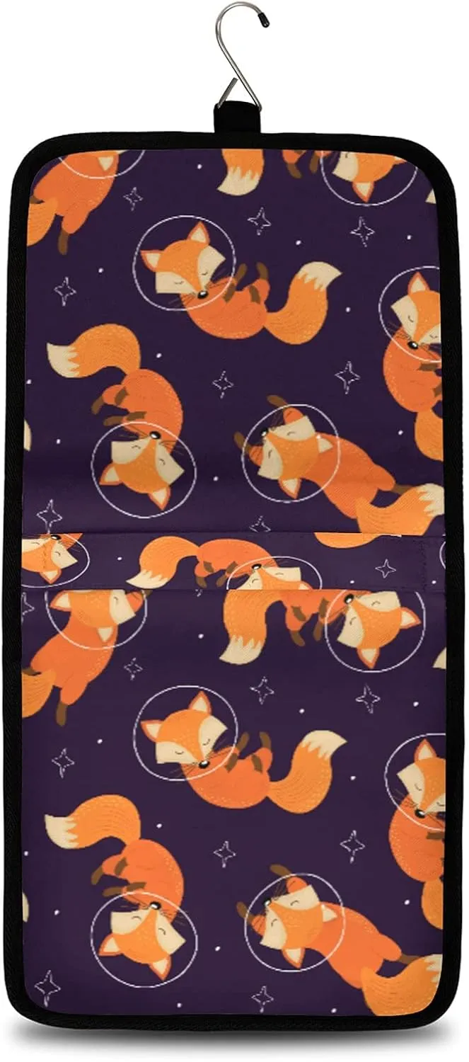 Fox Hanging Toiletry Bag Cute Animal Travel Makeup Bag Portable Large Waterproof Cosmetic Bag Organizer for Make up Accessories Shampoo Body Cream Brushes Set