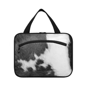 Fragment of a Skin of a Cow Black White Real Animal Skin 1 PC Hanging Travel Wash bag with Handles, Portable Makeup Organizer Brush Storage Case Portable Travel Cosmetic with Hook M