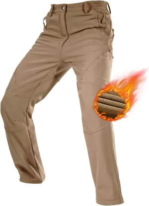 FREE SOLDIER Men's Fleece Lined Outdoor Cargo Hiking Pants Water Repellent Softshell Snow Ski Pants with Zipper Pockets