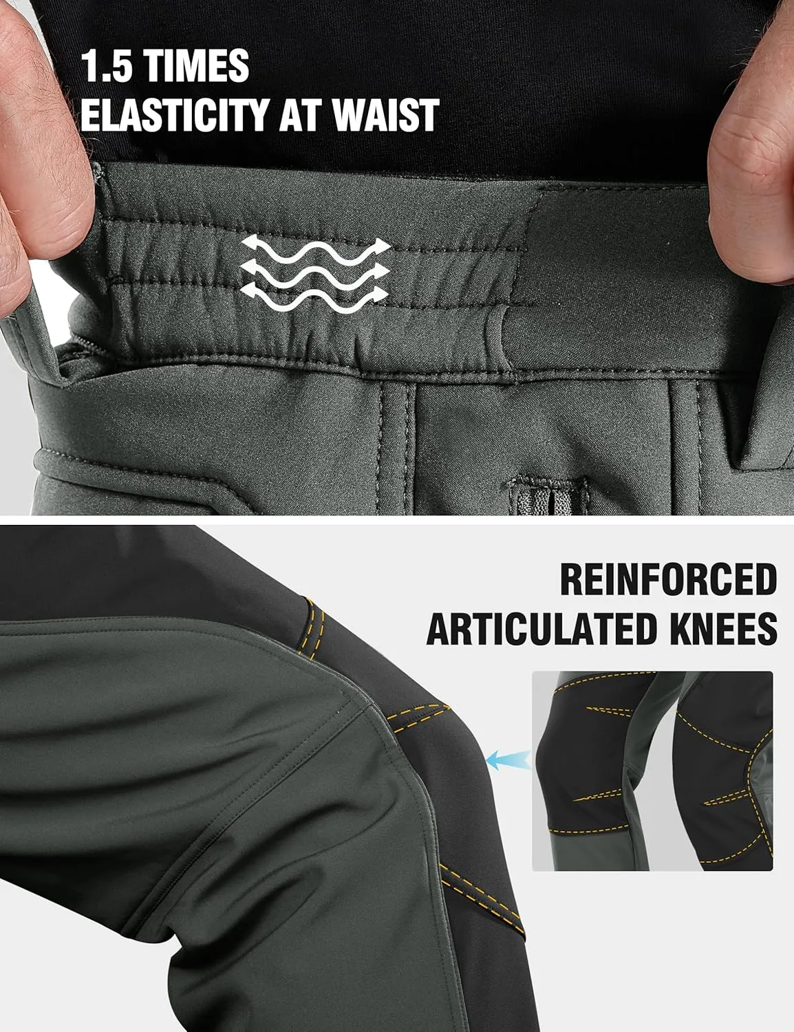 FREE SOLDIER Men's Fleece Lined Outdoor Cargo Hiking Pants Water Repellent Softshell Snow Ski Pants with Zipper Pockets