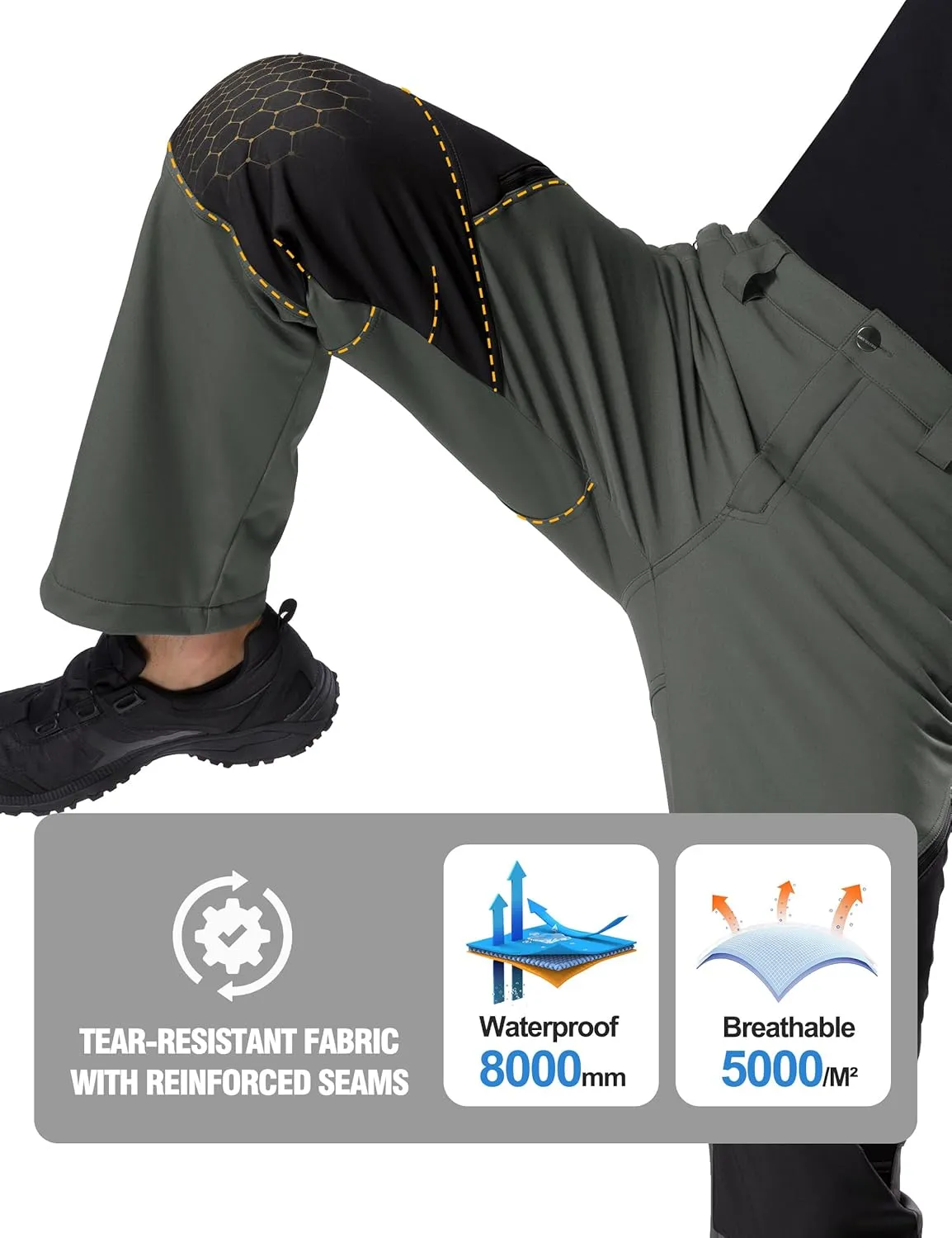 FREE SOLDIER Men's Fleece Lined Outdoor Cargo Hiking Pants Water Repellent Softshell Snow Ski Pants with Zipper Pockets