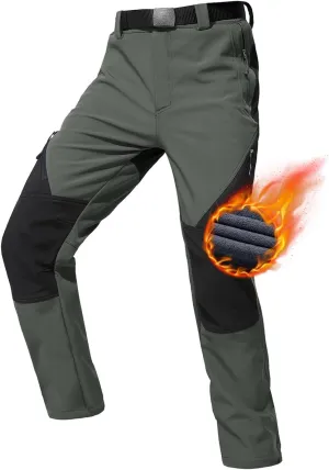 FREE SOLDIER Men's Fleece Lined Outdoor Cargo Hiking Pants Water Repellent Softshell Snow Ski Pants with Zipper Pockets